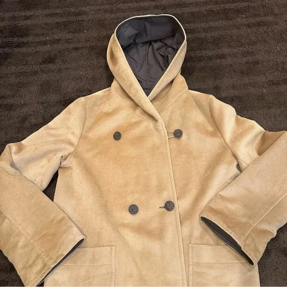 J. Jill Brown Wool Coat Tan Neutral Reversible Longline Jacket Light Size M - Picture 2 of 16